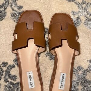 Steve Madden Brown Leather Slide Sandals